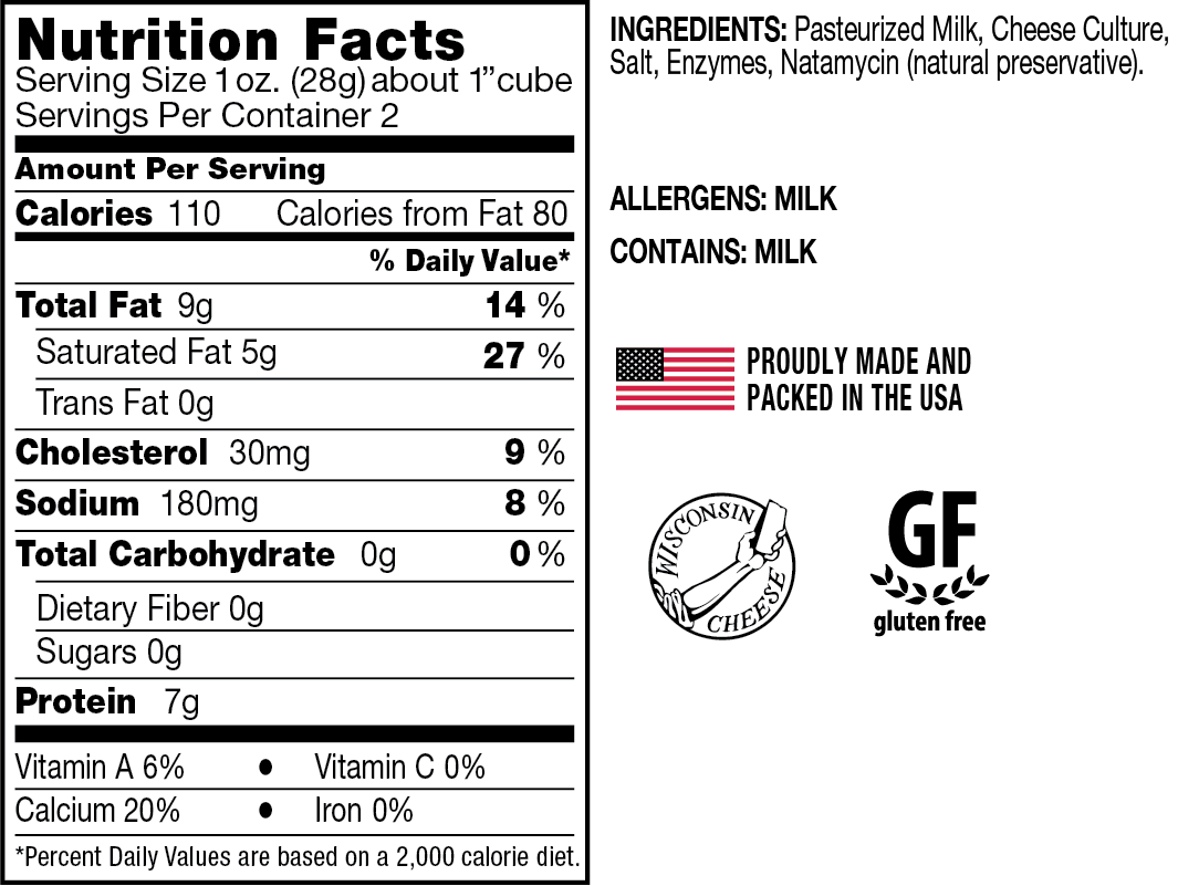 Nutrition and Ingredients for All Natural Cheddar Cheese Curds