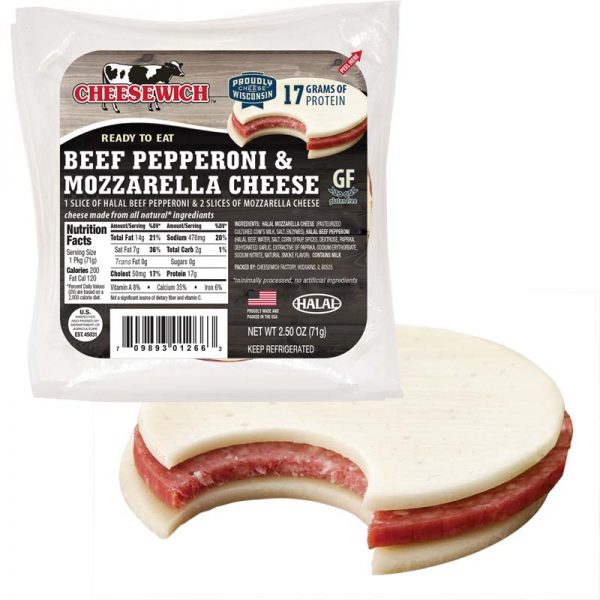 Halal Mozzarella Cheesewich™ and Beef Pepperoni package.