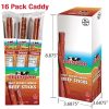 Beef Sticks Original Flavor in open retail ready display and display sealed with dimensions.