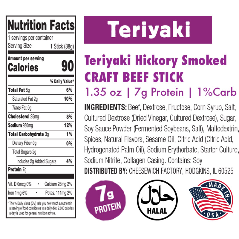 Nutrition and Ingredients for Teriyaki Beef Sticks
