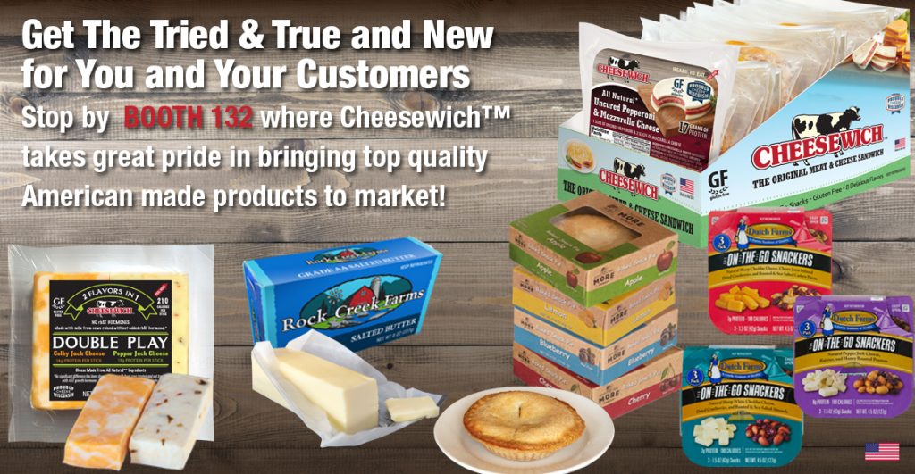 New product Double Play two 2oz block of cheese 1 Pepper jack and 1 Colby Jack. 1 caddy of All-Natural Pepperoni and Mozzarella Cheese Cheesewich. 3 more partnered products: Rock Creek Farms Butter 2-pack convenient packs, More Family Snack Pies, and Dutch Farms On-The-Go Snackers.
