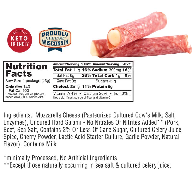 Ingredients and Nutrition Information for uncured salami and mozzarella wraps